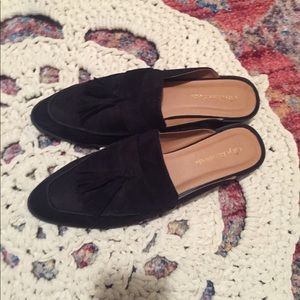 Black slip on mules